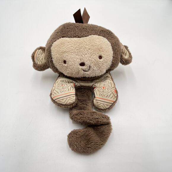 2013 Fisher Price 7" Monkey Plush Car Seat Clip Rattle Toy Brown Yellow Aztec - Picture 2 of 7